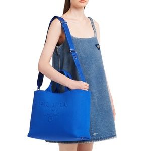 Prada Drill Tote Shopping Shoulder Bag Blue 1BG395 New